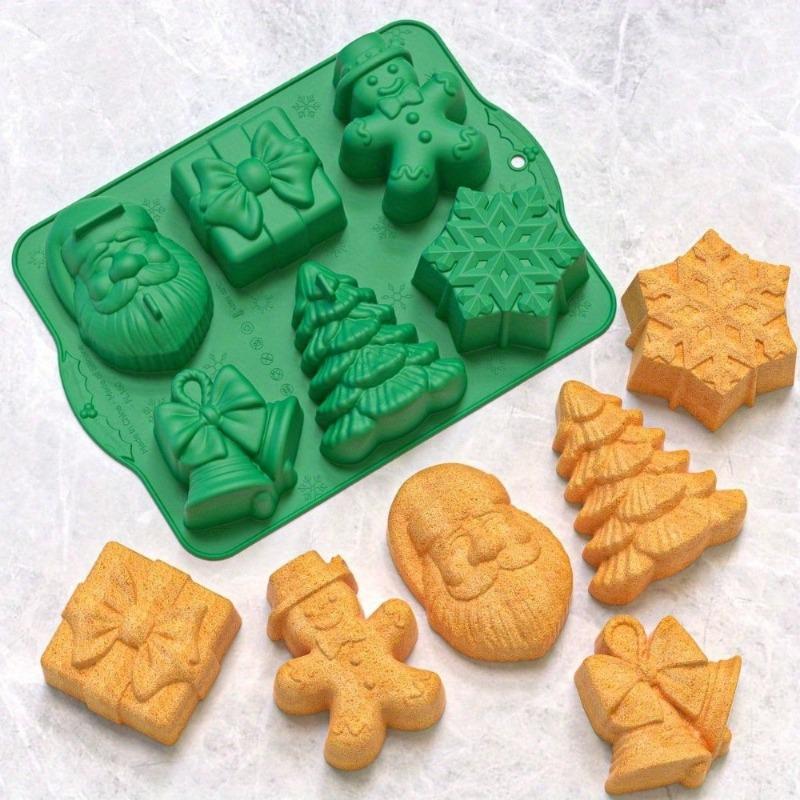 Food-Grade Silicone Candy Mold with 3D Christmas Designs Tree Gingerbread Man Snowman Santa Bells for Baking Chocolate Cookies