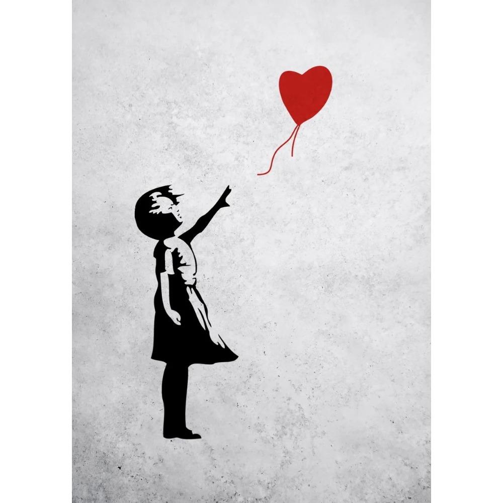 Banksy Pop Art Abstract figure painting canvas painting girl and Red balloon poster printed wall living room wall decoration
