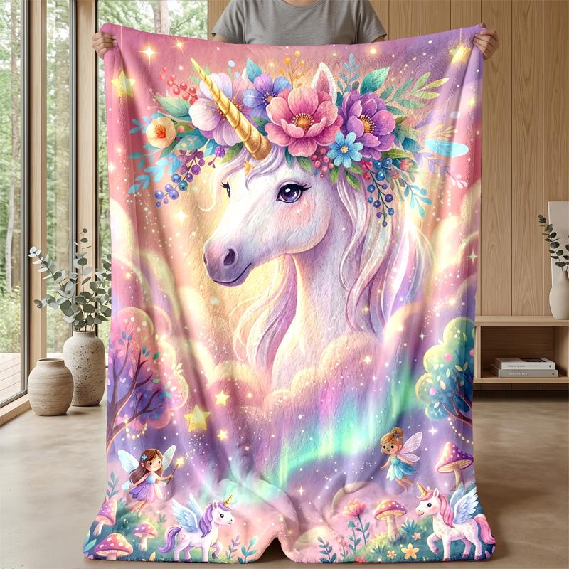 Magical Unicorn Fantasy Theme Blanket Lightweight Warm Flannel Blanket Decorative Throw Blanket for Home Decoration