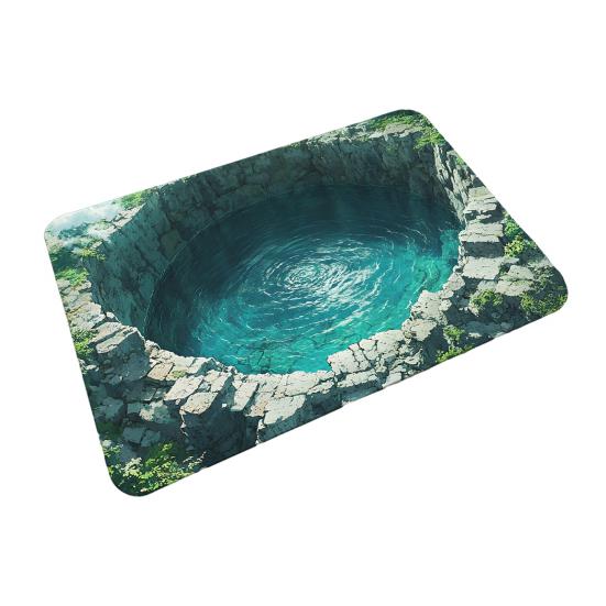 Yousheng 3D Pond Floor Mat Diatomaceous Earth Realistic Water Pit Fish Rug Absorbent Non-Slip Bathroom Rug for Entrance Kitchen Living Room