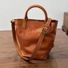 First layer leather simple leather mother and child bag retro casual bucket bag Korean version portable shoulder messenger bag cowhide