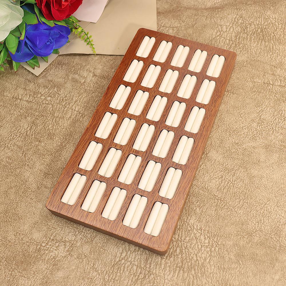High Quality Wooden Jewelry Display Tray 20 30 42 Slots Ring Organizer Tray Solid Wood Jewelry Ring Storage Display Custom Logo