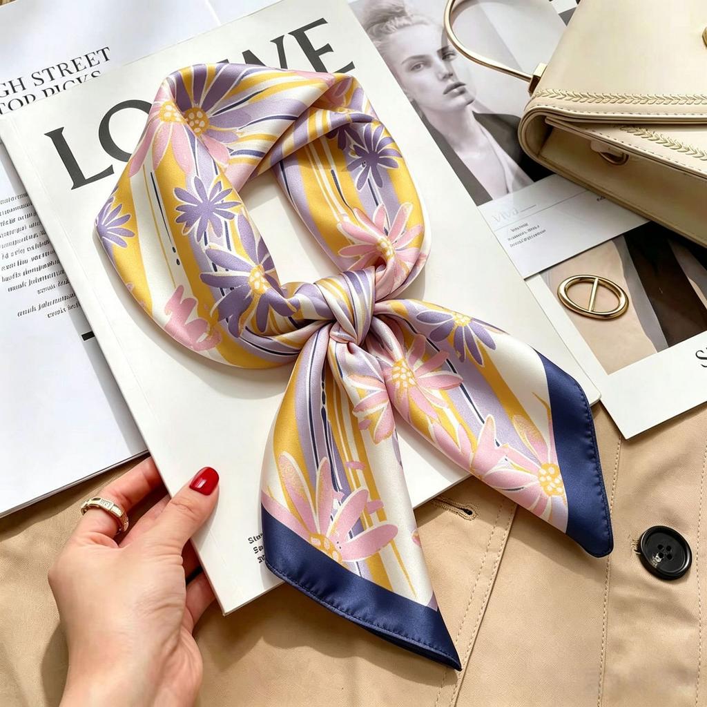 Simple temperament Spring and summer female imitation silk scarf versatile Korean version casual small square scarf neck protection decorative scarf