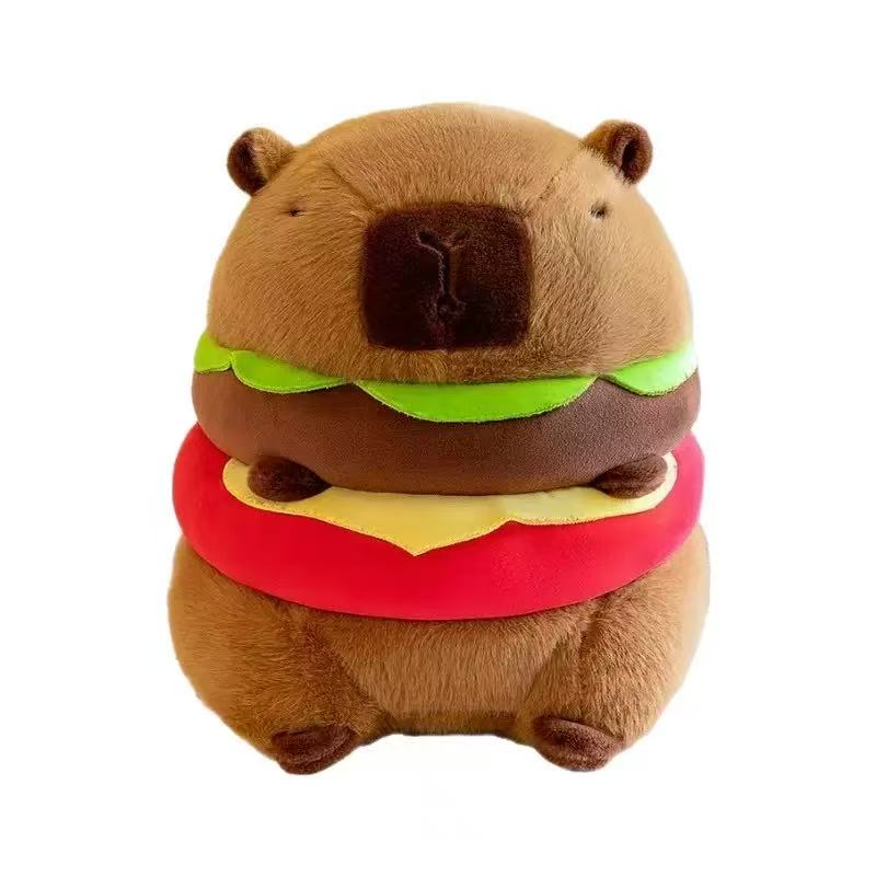 Cute Hamburger Capybara Plush Stuffed Toy Simulation Animal Doll Soft Children's Toy Birthday Gift Kawaii Room Decoration