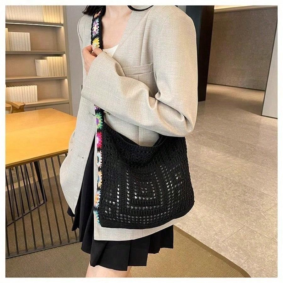 Women's Crochet Bag Summer Beach Tote Aesthetic Lightweight Durable Party Shopping Dating Bag Knitted Bag