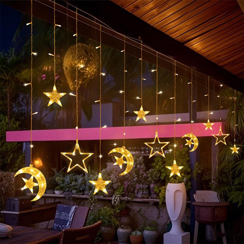 Solar LED Star-Moon Curtain Lights: Weatherproof Outdoor Christmas Decoration