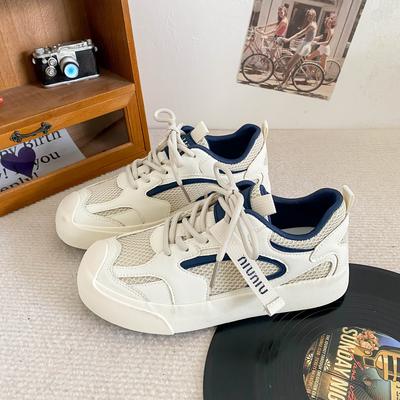 6543 Latex Insole/leather Mesh Splicing Explosion Ugly Cute Sports Shoes Board Shoes 2024 New Little White Shoes Women's Shoes
