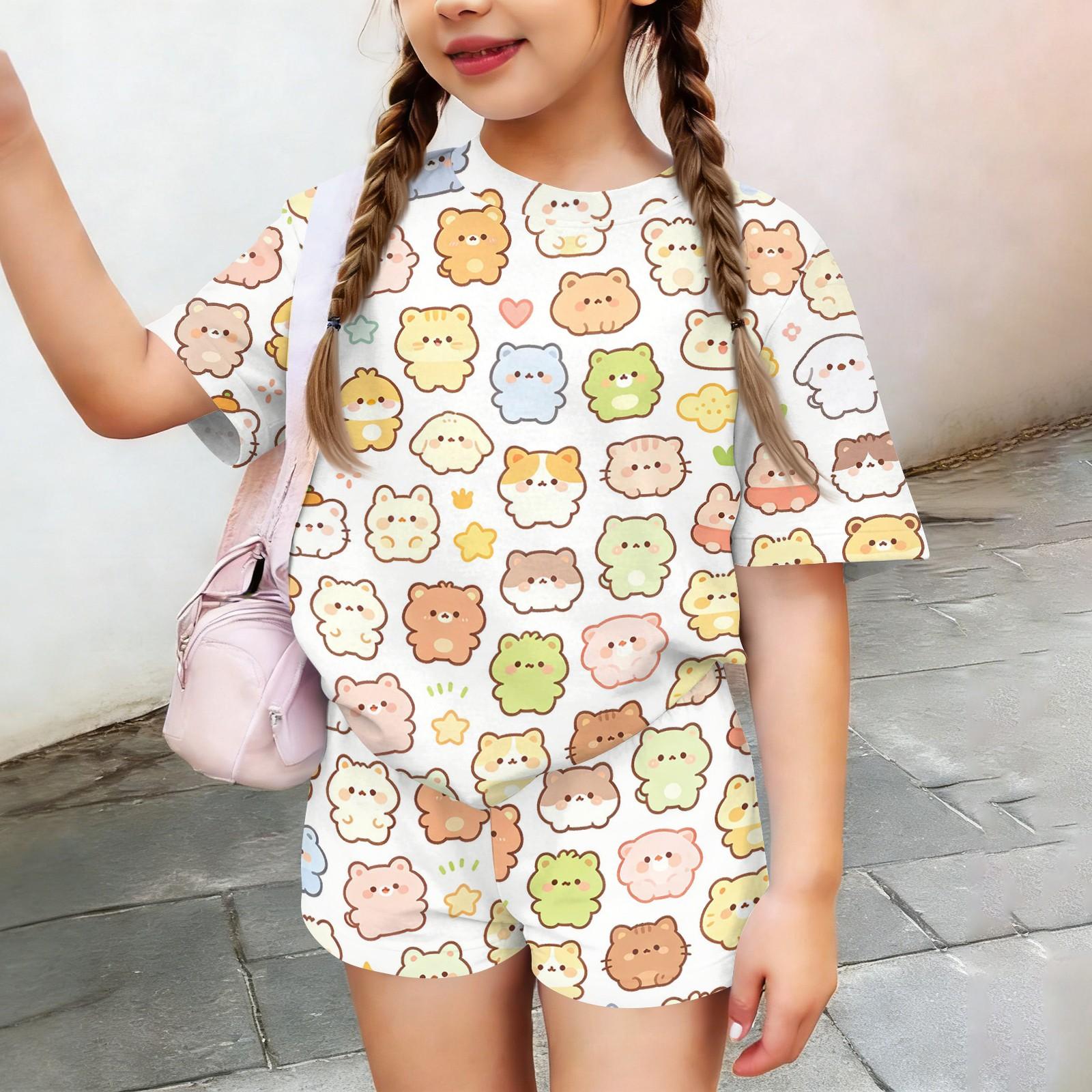

Kids Casual Short Sleeve Top and Shorts Set Animal Print Soft Comfortable Lightweight Summer Outfit for Boys Girls 100 бежевый