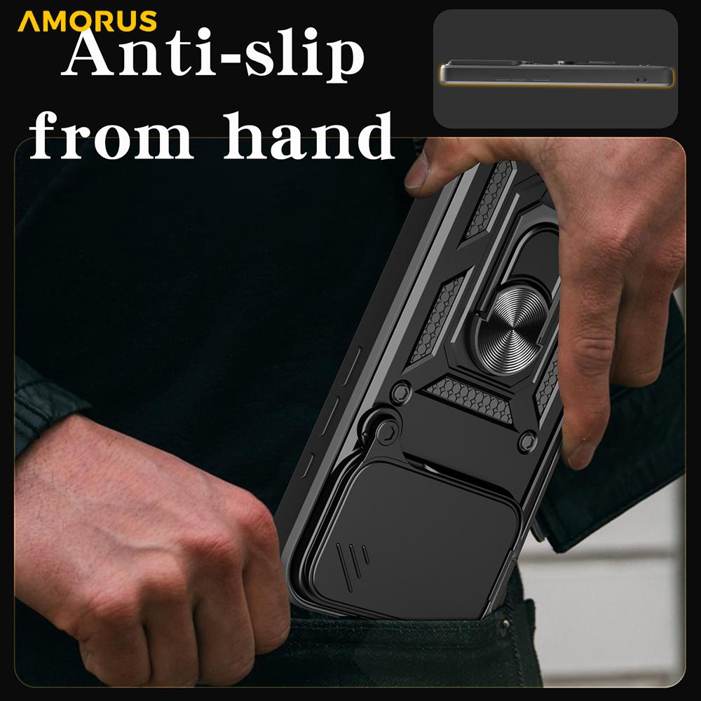 AMORUS For iPhone 17 Pro Max Case Kickstand PC+TPU Phone Cover with Camera Lens Slider