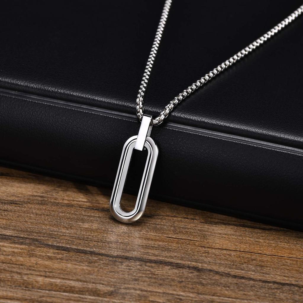 Vnox Mens Silver Color Bar Necklaces, Geometric Stainless Steel Pendant with Box Chain, Minimalst Metal Jewelry Gift for Him