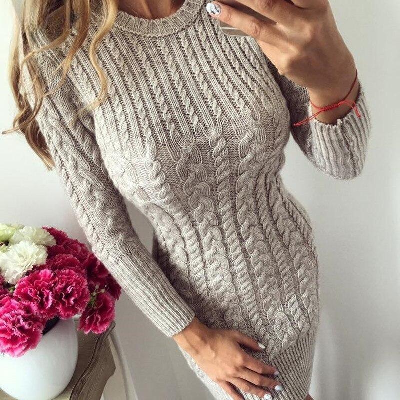 New Autumn Winter Warm Sweater Dress Women Sexy Slim Bodycon Dress Female Knitted Dress