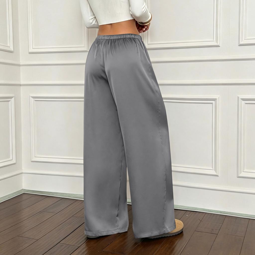 Women High Waist Loose Fit Wide Leg Pants Soft Flowing Fabric Relaxed Casual Trousers with Drawstring Waistband for Daily Wear