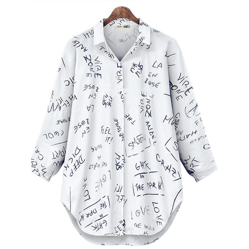 Spring New Arrival Plus Size Women's Clothing Fashion Style Loose Thin Looking Cool Fashion Long Sleeve Letter Print Shirt Street