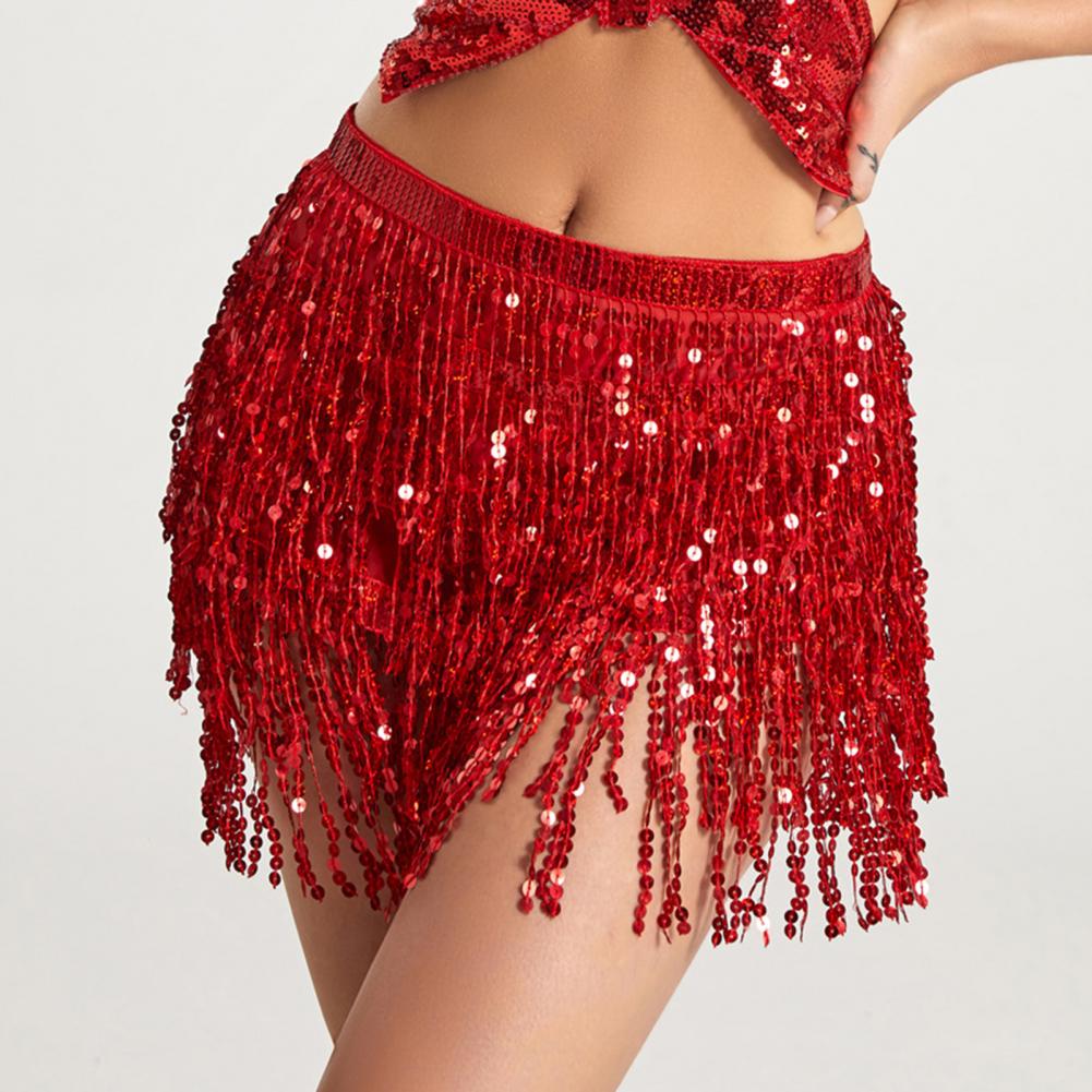 Belly Dance Skirt Sequin Tassel Waist Hip Scarf Exotic Style Tie Up izable Fit Thin Skirt Mesh Festivel Stage Performance Cospla