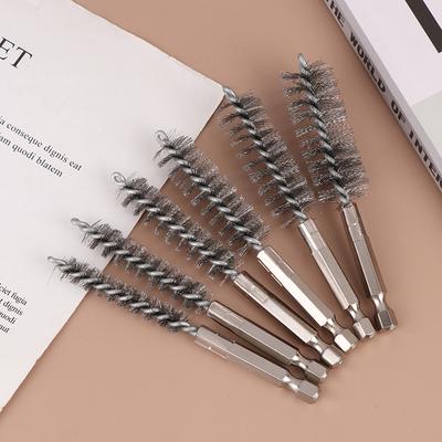 6 Stück Edelstahlrohrreinigungsbürsten-Set 1/4" Sechskantschaft Drahtbürste mit gedrilltem Draht Lochbürste Reinigungsbürste Borsten-Drahtbürste Loch