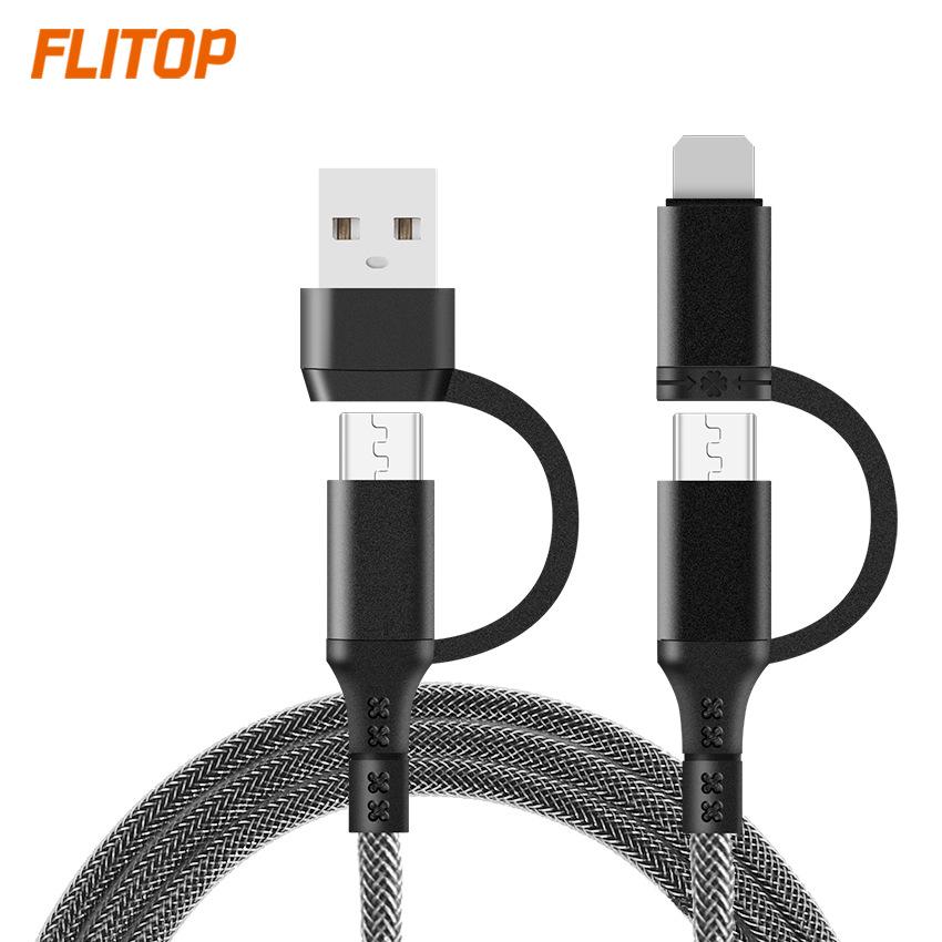 65W Dual Type-C PD Fast Charging Cable for Huawei & iPhone (20V/3A, 4-in-1)