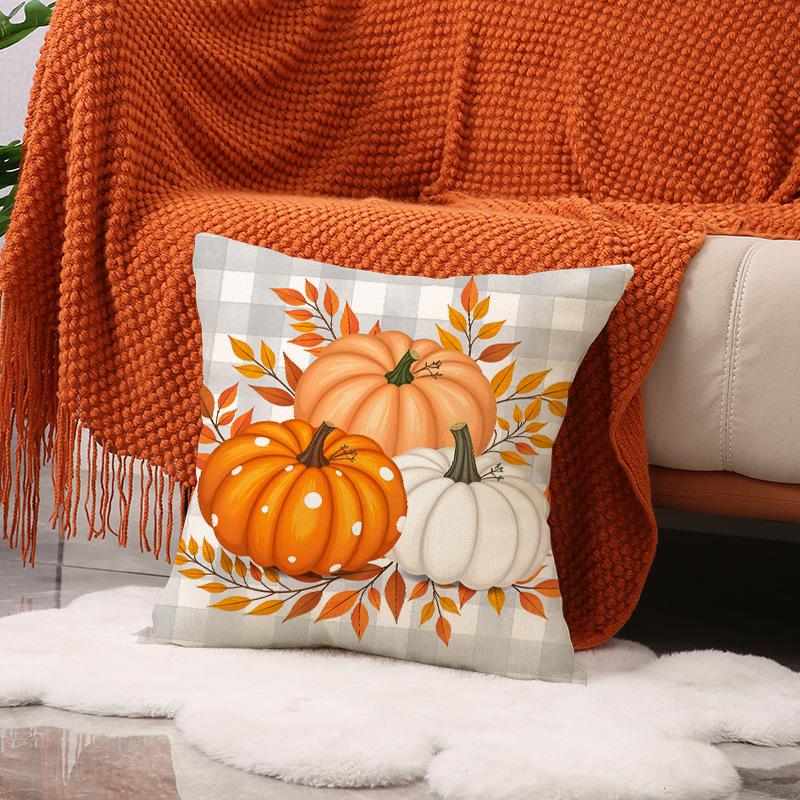 

Autumn New Thanksgiving Pillow Cover Harvest Decoration Pumpkin Print Cushion Linen Breathable Comfortable Sofa Cushion 45 * 45Cm (single pillowcase)