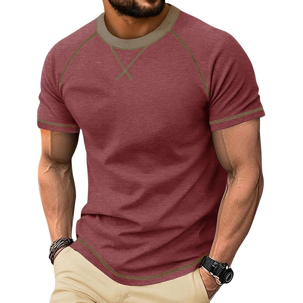 Men’s Short Sleeve Crew Neck T Shirt Basic Trim Casual Raglan Tee Comfortable Fit Top for Everyday Wear