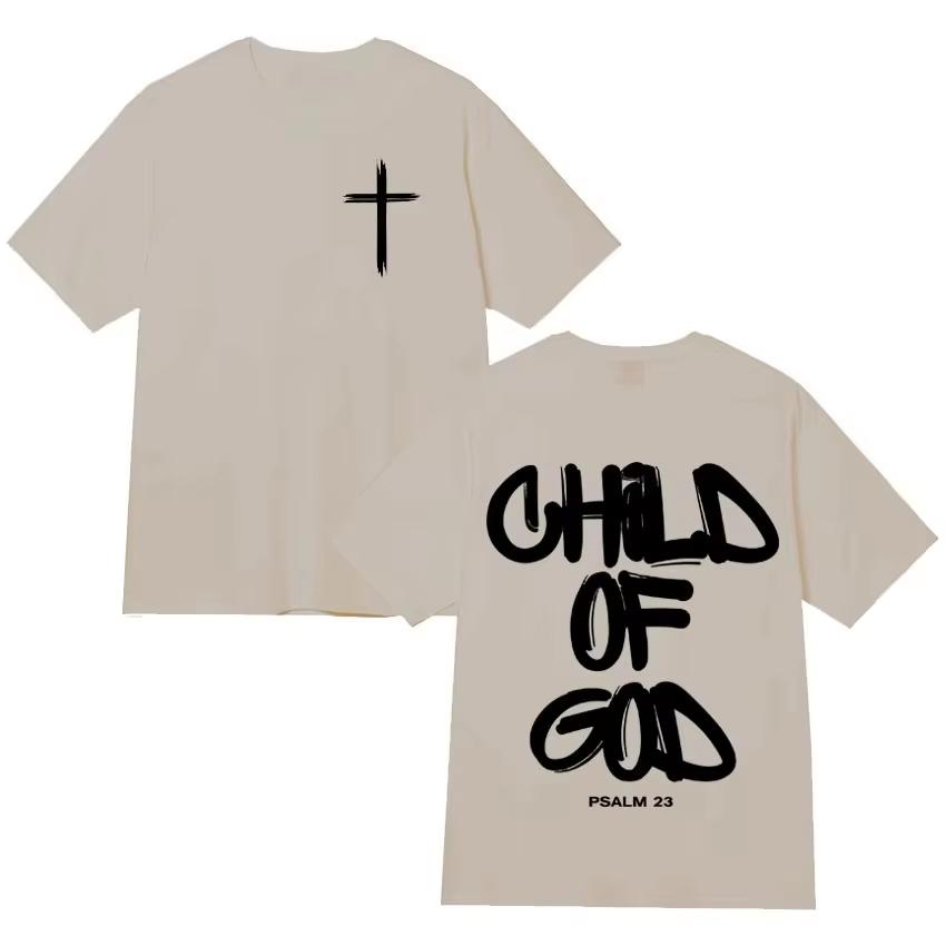 Vintage Cotton Child Of God Psalm 23 Graphic Tshirt Oversized Casual Tee For Unisex Unisex Travel Daily Vacation Street Outfits