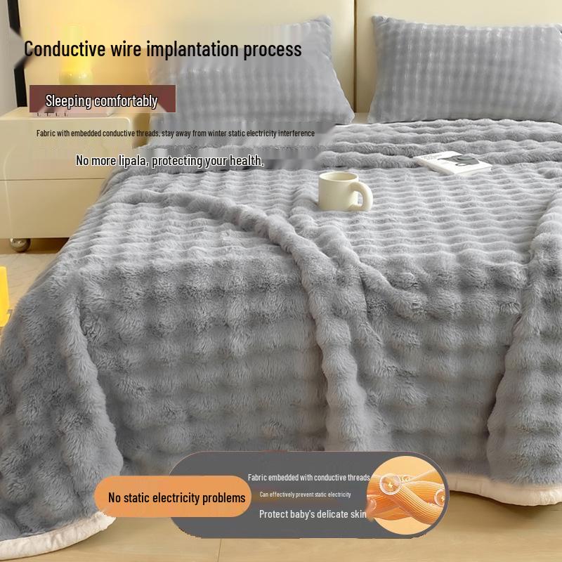 Winter Single Bed Coral Fleece Blanket: Thick Milk Velvet Rabbit Fur Fleece Sheet