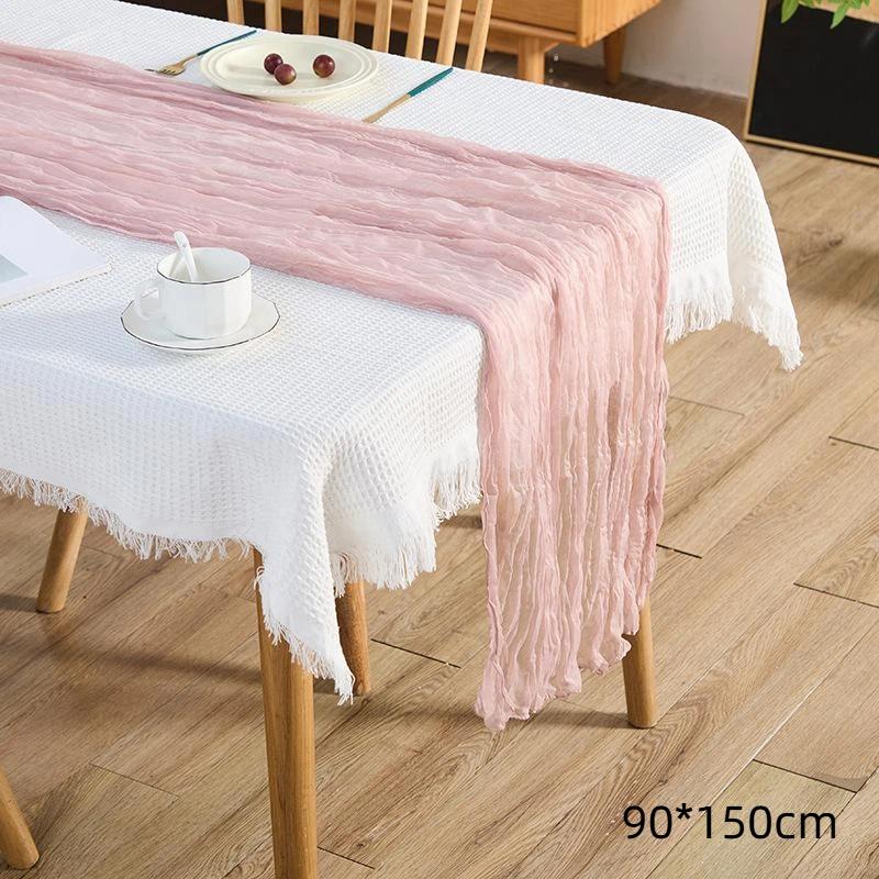 Boho Gauze Table Runner Crinkled Cheesecloth Reusable 14ft Long for Holiday Gathering Rustic Wedding Decor