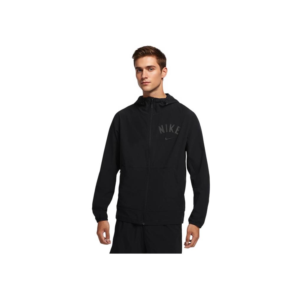 Nike Jaqueta Swoosh Ilimitado Logo Capuz Zíper Manga Longa Casaco Jaquetas Masculinas Preto Preto Carvão FZ1071010