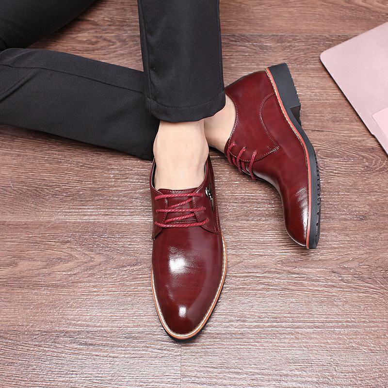 Young men's formal leather shoes men's laces British Korean version business men's shoes pointed low-top casual shoes groom's wedding shoes