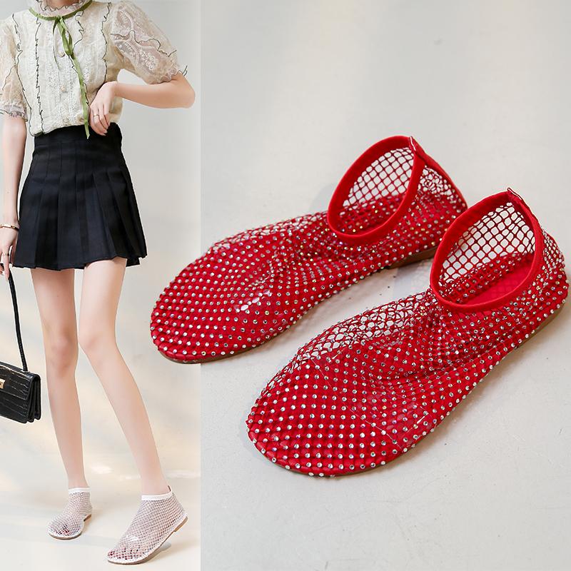

Fashion 2025 New Sandals for Women s Flat Outdoor Casual Shoes, Mesh Breathable and Comfortable with Diamond Sandals, Size 44 Large 35 красный