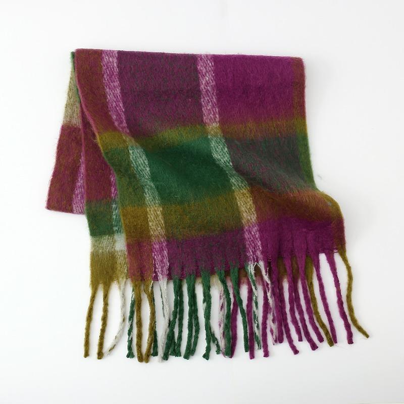 Herbst und Winter neuer Regenbogen-Plaid Imitat Kaschmir Fransen Schal Damen Mohair vergrößerter dicker Schal warmer Schal
