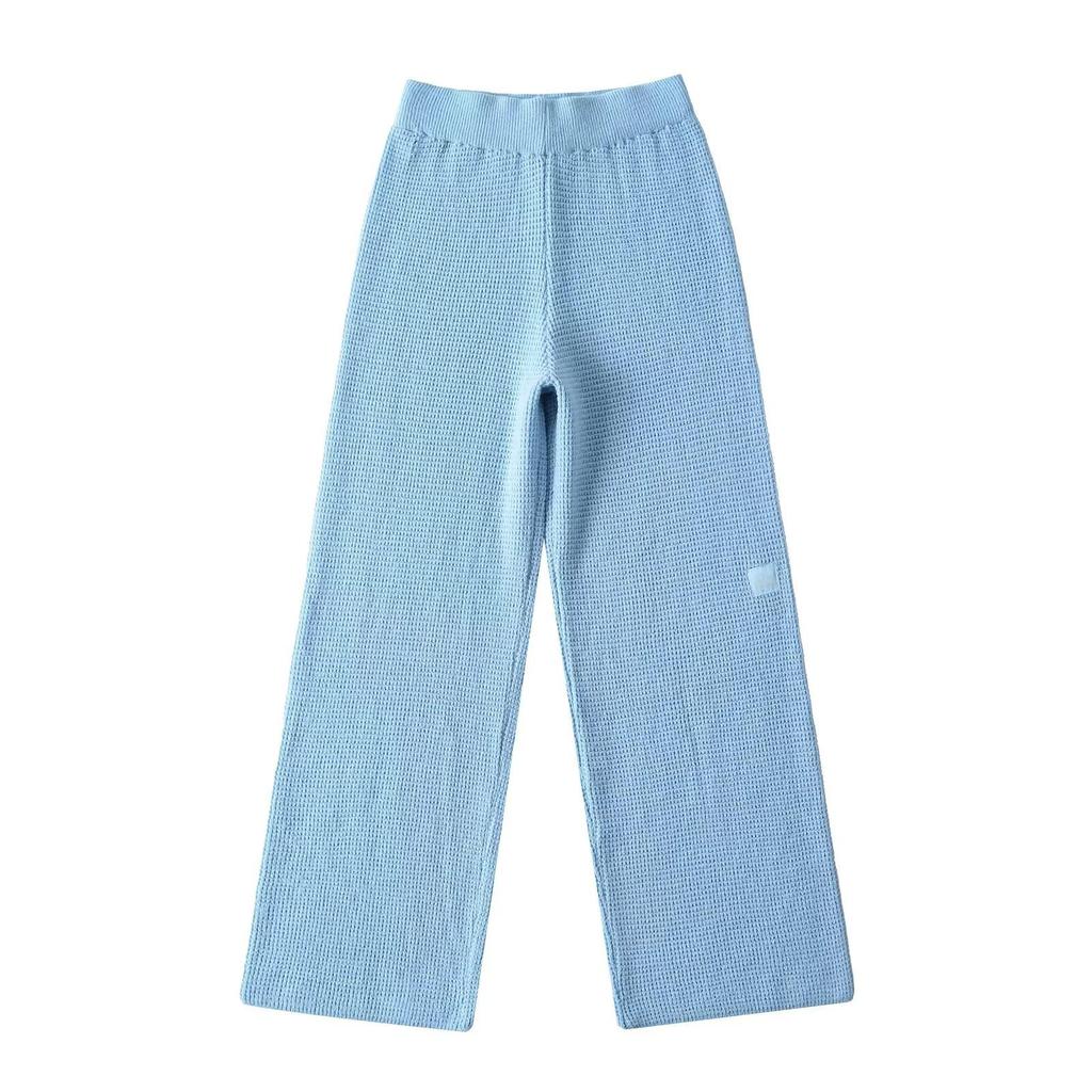 Wiosna/Lato 2025 Dziecięce Wyszczuplające Dzianinowe Waflowe Spodnie z Wysokim Stanem, Proste Nogawki, Ściągane Sznurkiem