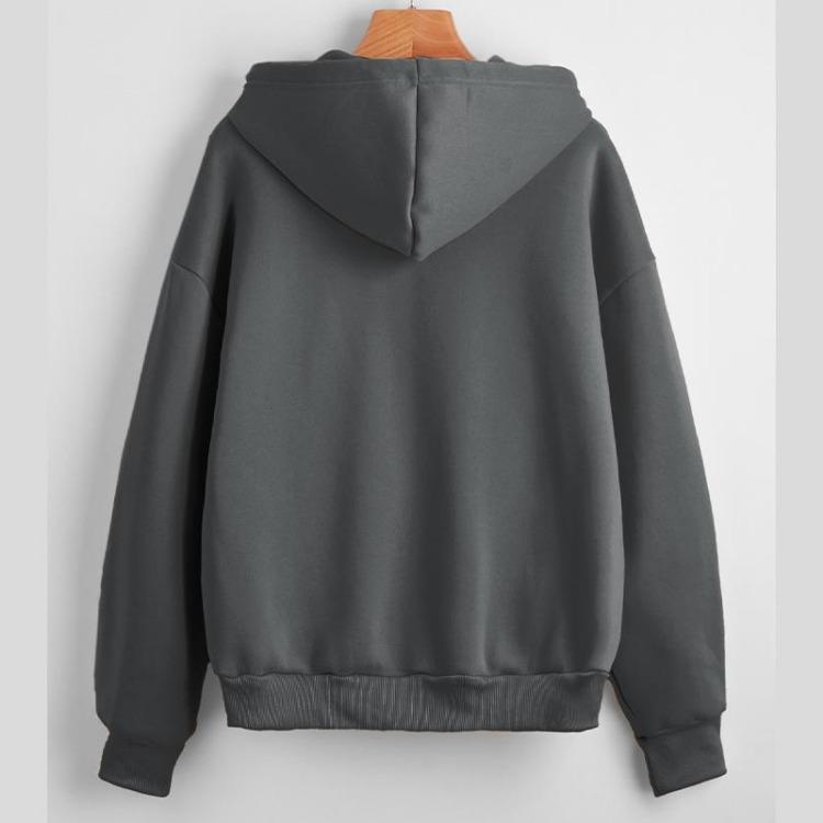 Casual Women's Loose Solid Color Fleece Zipper Jacket Long Sleeve Sweatshirt Top