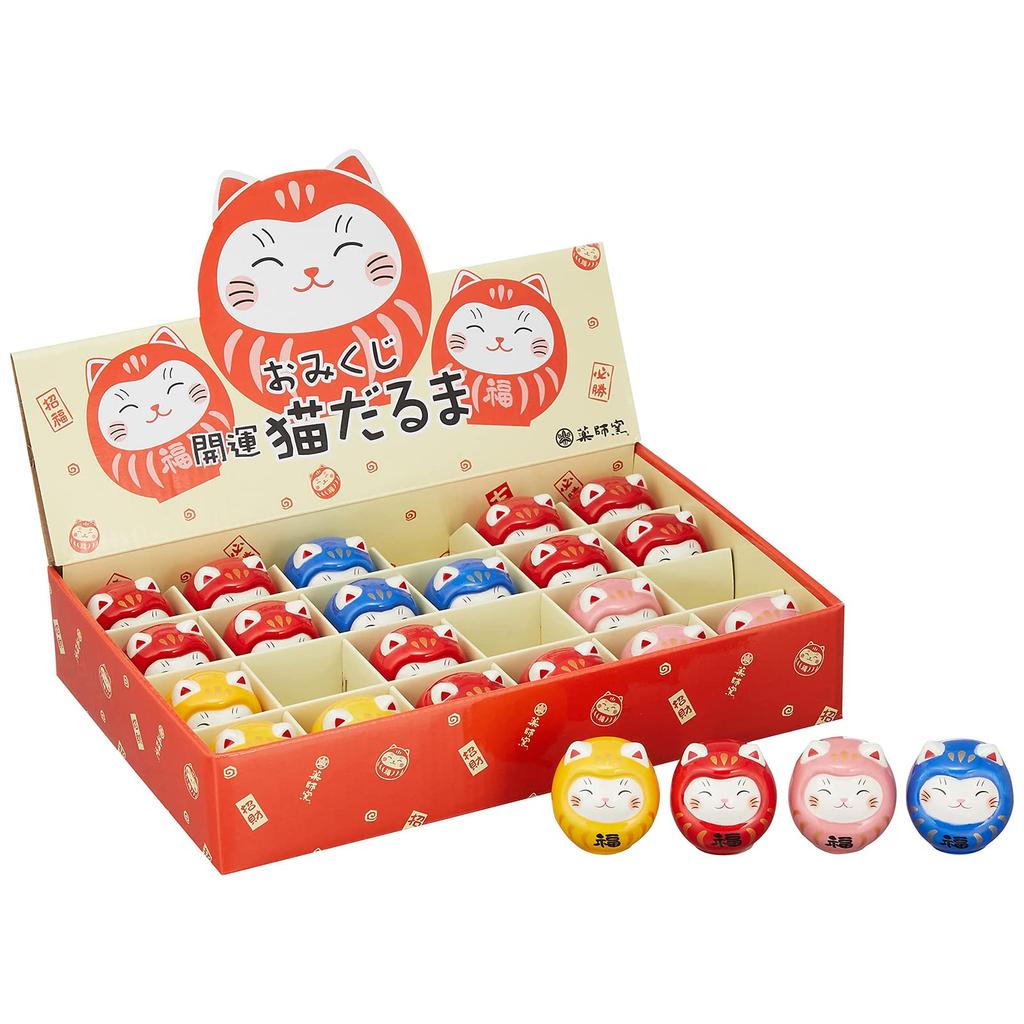 Yakushi Kiln Colorful Painting Okiagari Lucky Cat Daruma Set of 24 7807