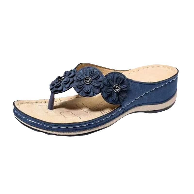 Flip-flops Women's Multi-colored Handmade Women's Shoes Large Size Retro Flower Flat Bottom Round Head Casual Women's Sandals