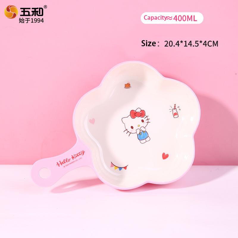 For Sanrio Hello Kitty Tableware Breakfast Rice Bowl Safe and Heat-Resistant Plate Cup Spoon Melamine Tableware for Cutlery Bowl