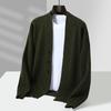 Men's 100% Pure Wool Thick Solid Cardigan Sweater, Plus Size Casual Knitwear Jacket