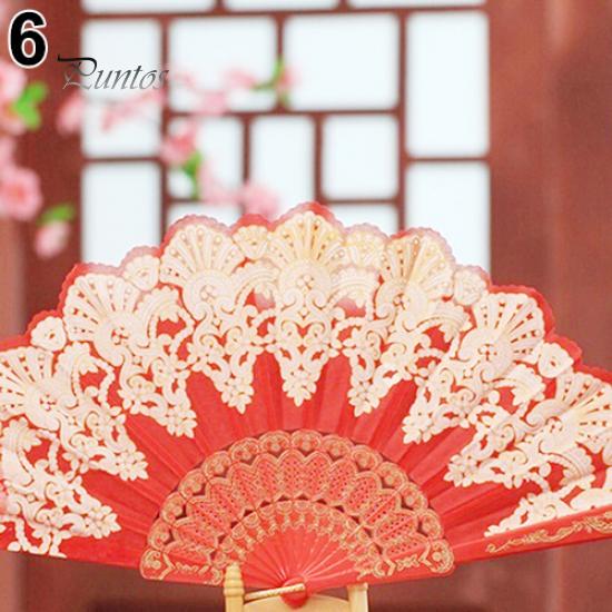 Cute Ethnic Dance Golden Tone Hand Held Flower Fan