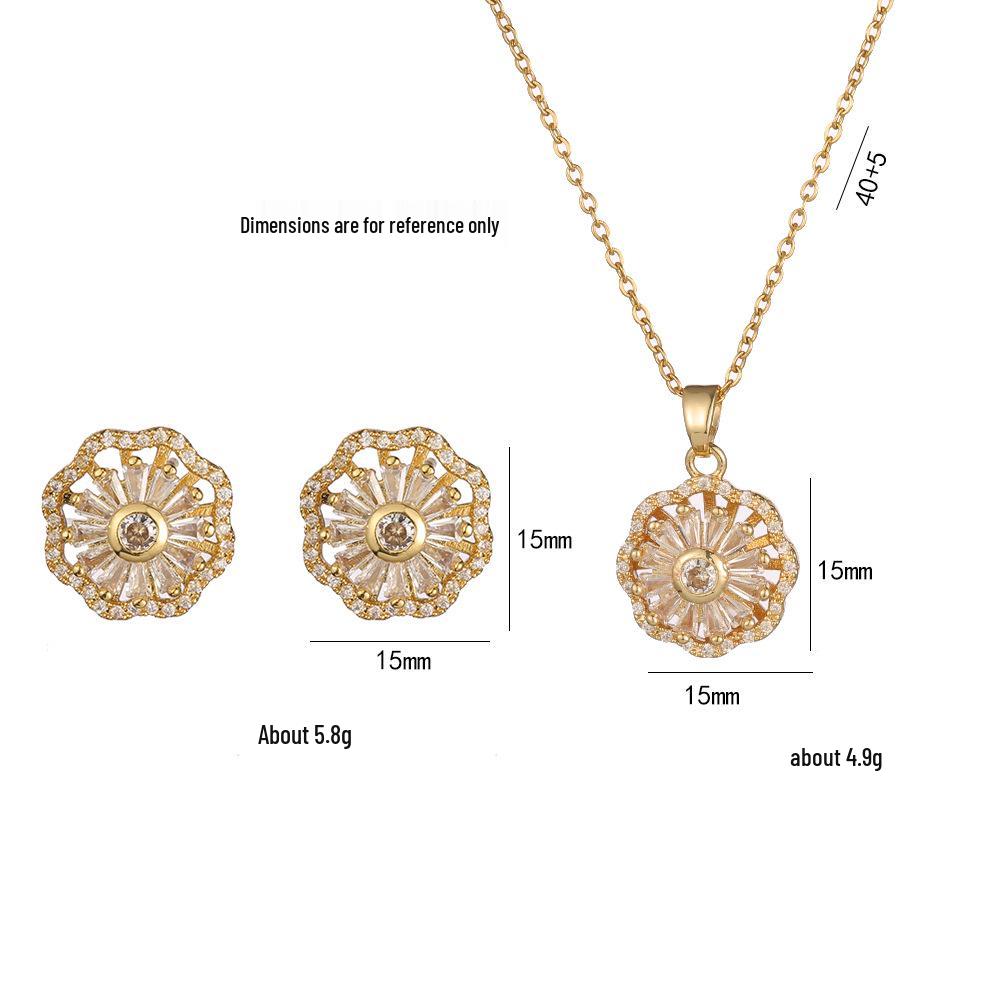 Ensemble Boucles d'oreilles et Collier Fleur Zircon: Chaîne claviculaire en acier titane de style japonais-coréen