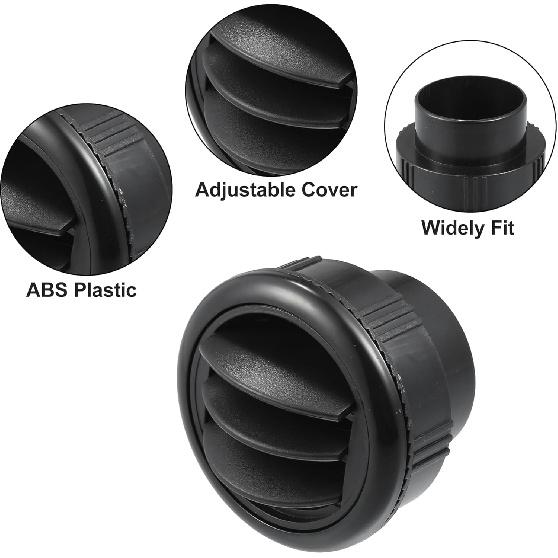 ACROPIX 87mm 75mm Redondo Preto Saída de Ventilação AC Universal para RV Ônibus Barco Iate Caravana com Tubo de Conexão - Pacote com 1