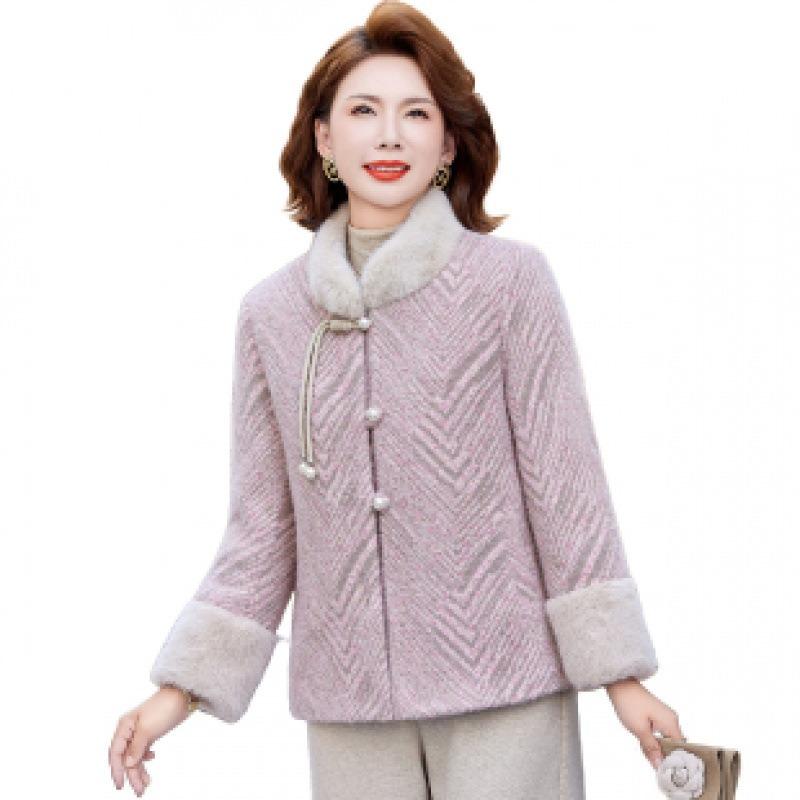Middle-aged and old women's clothing mother jacket autumn and winter models, piled and thickened woolen jacket jacket autumn and winter models