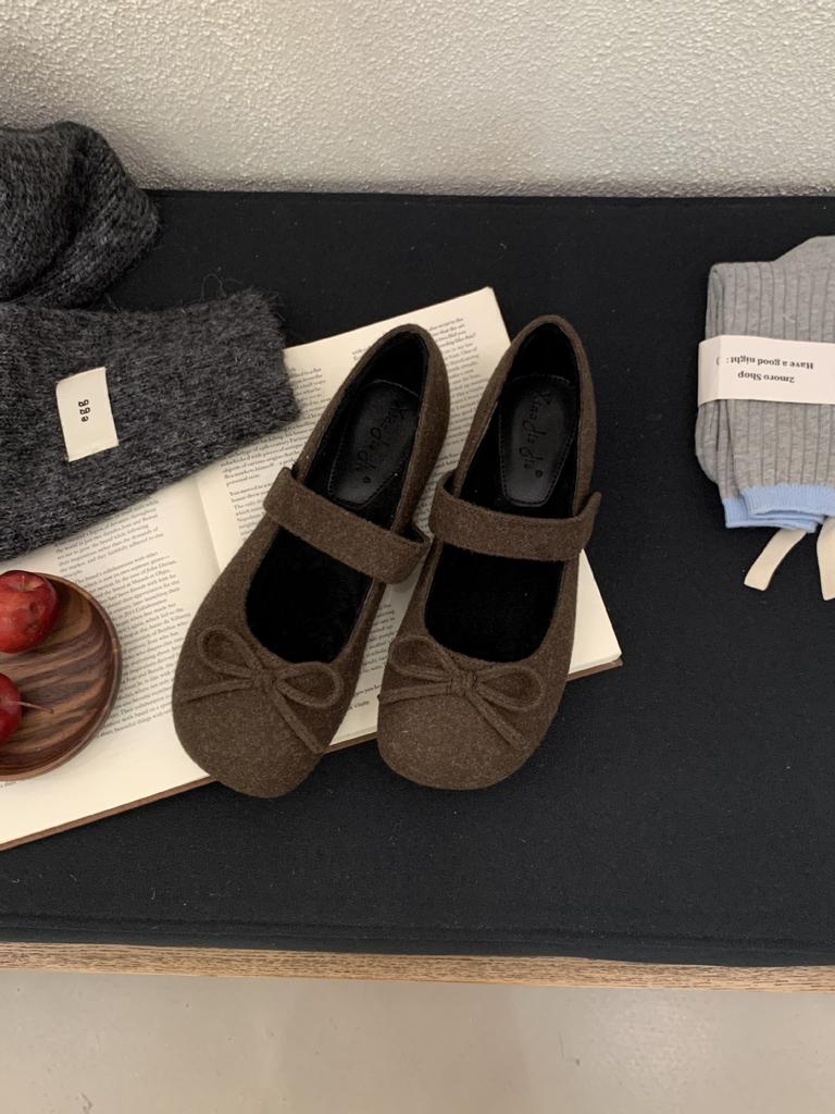 Fleece Mary Jane with bow warm beanie women's shoes