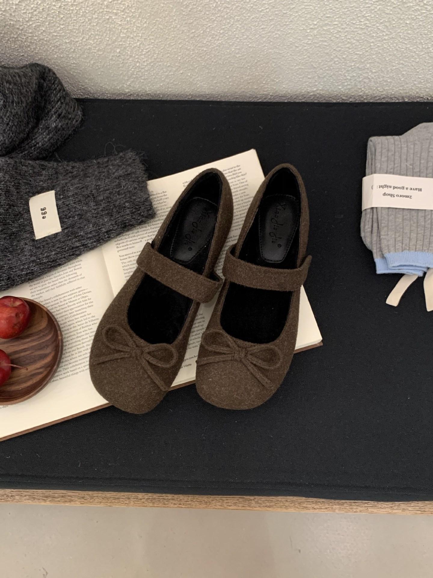 

Флисовые туфли Мэри Джейн с бантом, теплая шапка-бини, женская обувь 39 коричневый