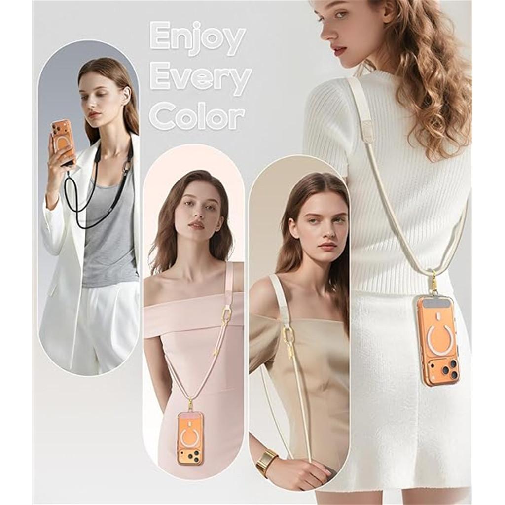 Phone lanyard crossbody bag strap with phone tag, adjustable phone lanyard, featuring a skin-friendly neck strap and metal carab