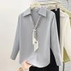French Ribbon Satin Long Sleeve Women's Shirt - 2026 Spring Professional Style