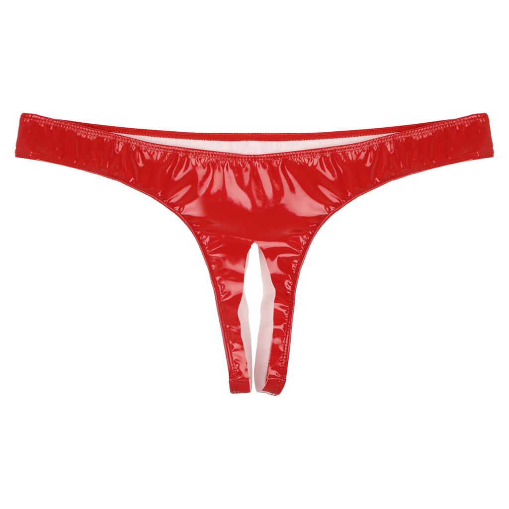 Mens Wet Look Patent Leather Crotchless Lingerie Bikini Briefs Underwear Panties