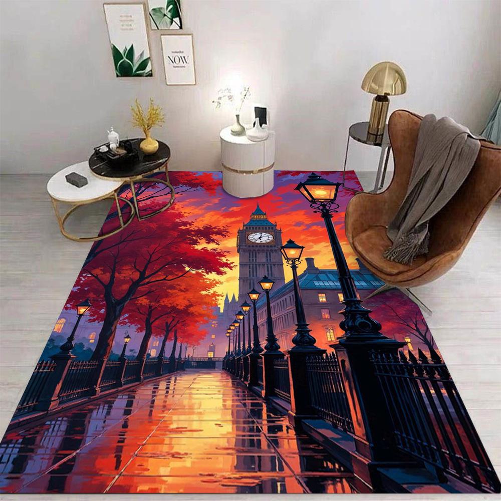 Fantasy Night Scenery Floor Mat Various Styles With Magical River Town Street Village Christmas City Scenes Rug For Home Decor