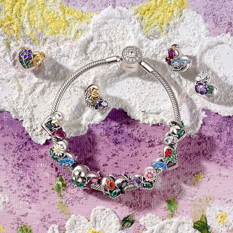 Copper Colorful Flowers Four-Leaf Clover Butterfly Charm Beads Suitable Fit Original Bracelet Exquisite Diy Jewelry