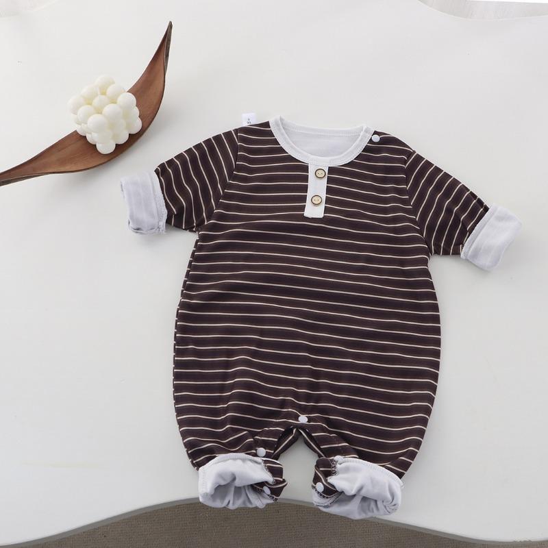 Long Sleeve Striped Round Neck Infant Baby One Piece Romper Crawling Jumpsuit