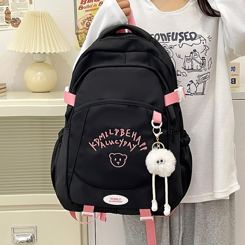 Junior High School Student Schoolbag Female Letter Backpack Commuter Solid Color Backpack