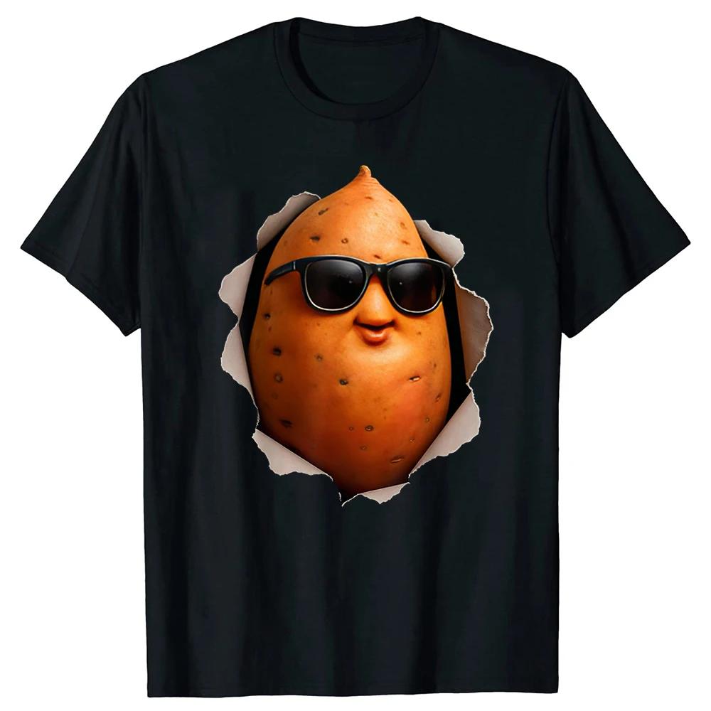Cool Sweet Potato Wearing Sunglasses Ripping Through Black TShirt Graphic Tee Unisex Women S