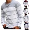 Men's Fashionable Round-neck Striped Color-blocked Long-sleeved Top